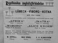 Viborgsbåtars tidtabell: AFRIKA   IMATRA   WIBORG  ALICE KROHN