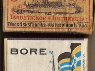 BORE tändsticksetiketter, ss BORE I 1898 och ss BORE 1960